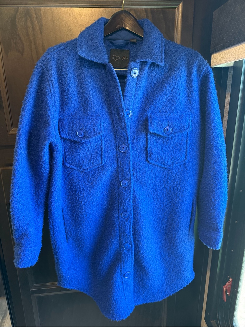 RD Style Cobalt Blue Bouclé Shacket Jacket XS Oversized Long Coatigan